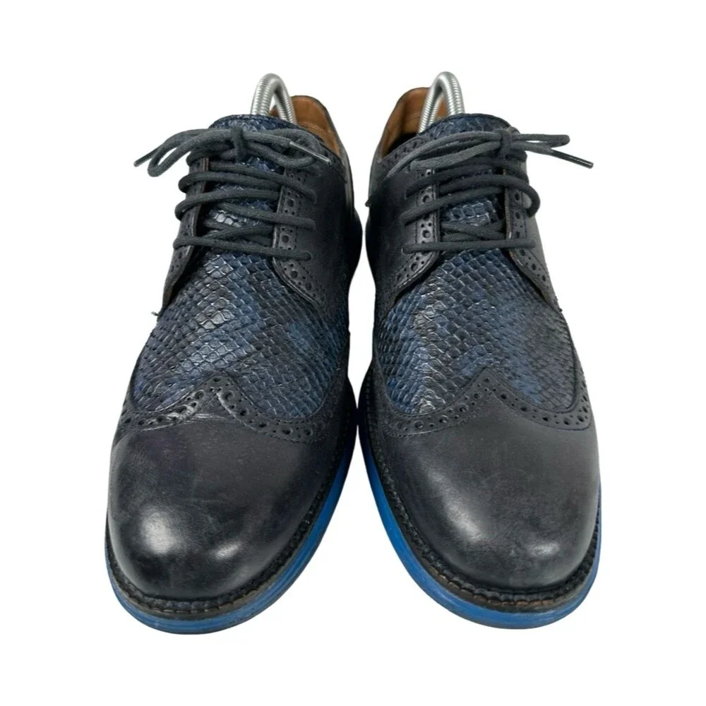 Cole Haan Lunarlon Blue Leather Snakeskin Wingtip Oxford Dress Shoes 10M